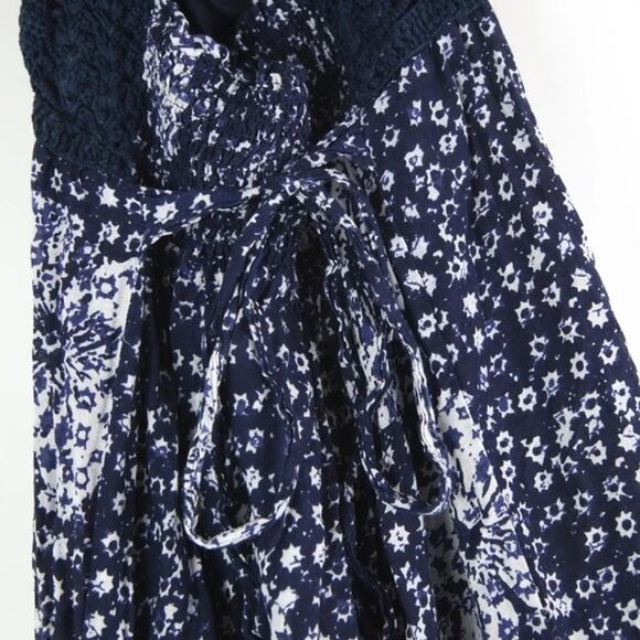 Lucky Brand John Robshaw Maxi Dress Crochet Halter Floral Size Small Blue Boho - Picture 8 of 9